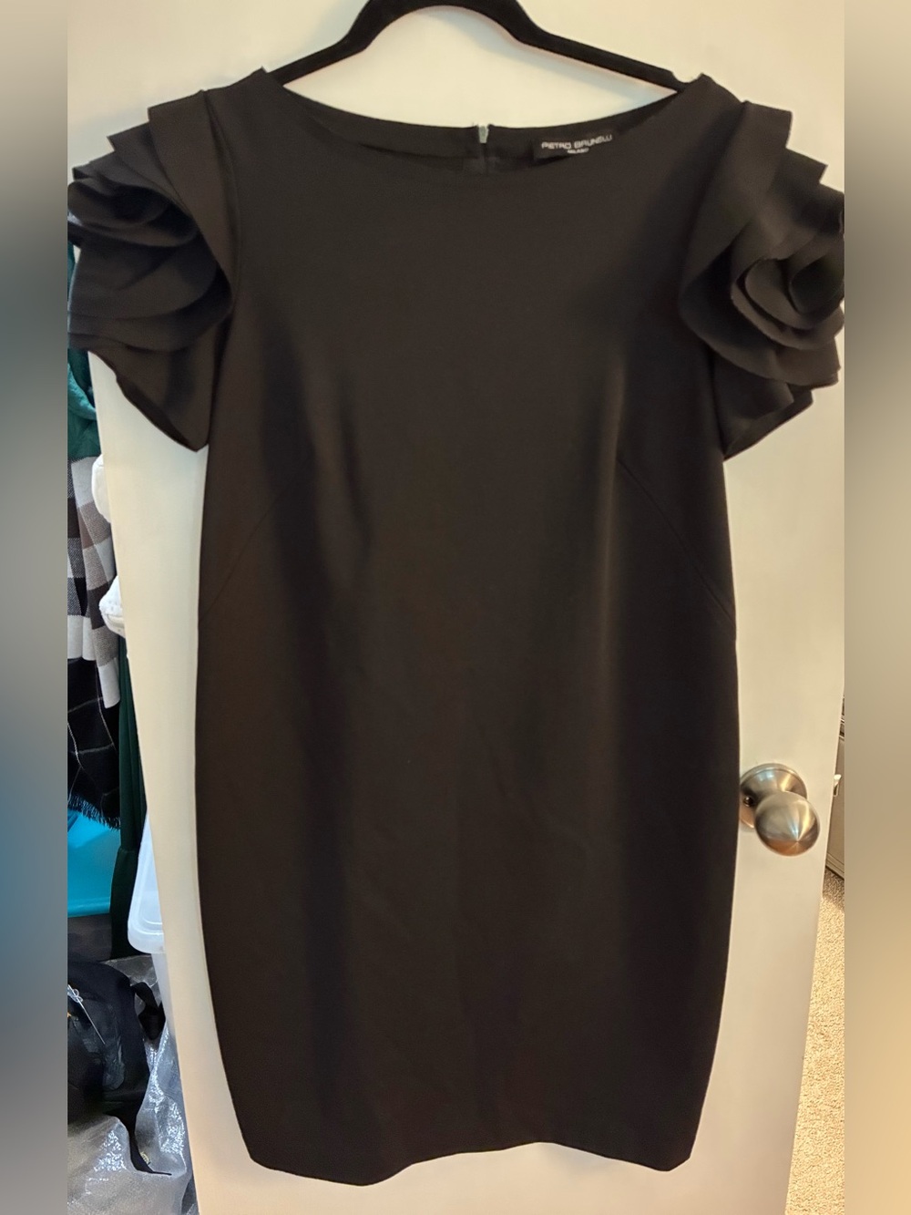 Pietro Brunelli Black Midi Dress with Ruffle Sleeve Detail - medium